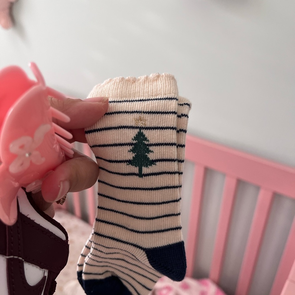 Striped Cream and Navy Kids Socks